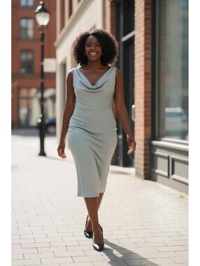 Topshop Sleeveless Light Gray Dress with Draped Front